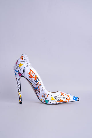 Embellished Graphic Pointed Toe Stiletto Pumps - Artistic Shapes - Limited Edition