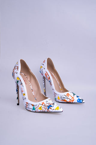 Embellished Graphic Pointed Toe Stiletto Pumps - Artistic Shapes - Limited Edition