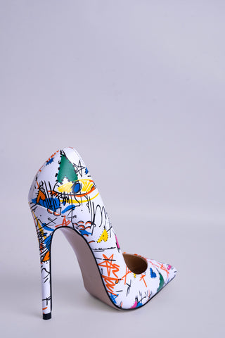 Graphic Pointed Toe Stiletto Pumps - Artistic Shapes - Limited Edition