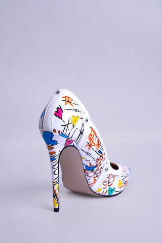 Embellished Graphic Pointed Toe Stiletto Pumps - Artistic Shapes - Limited Edition