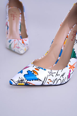 Graphic Pointed Toe Stiletto Pumps - Artistic Shapes - Limited Edition