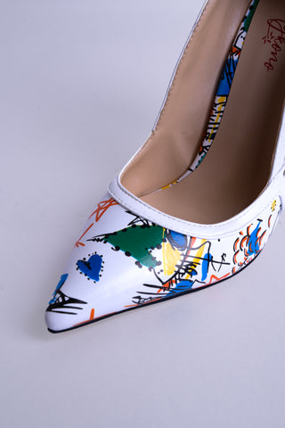 Embellished Graphic Pointed Toe Stiletto Pumps - Artistic Shapes - Limited Edition